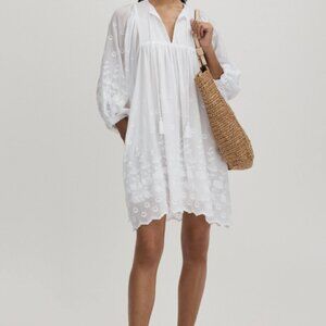 Mille Daisy Long Sleeve Cotton Dress In White